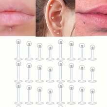 24 piezas de pendientes de piercing de labio de bola acrílica transparente y flexible de 3 mm - Espiral de cartílago, aros y joyas de barra para uso diario, gimnasio, fiesta de Navidad - Estilo punk y minimalista durante todo el año - 24 - Ver 7