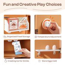 Robotime Wooden Caramel-Colored Refrigerator-A Pretend Kitchen Toy For Kids Aged 3 And Up, Featuring An Ice Maker, Adjustable Knob, And Realistic Food - Orange - View 6
