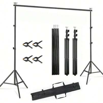 Adjustable Metal Background Stand 10x7ft, Black Balloon Arch Frame With 4 Crossbars & 4 Clamps, Photography Studio Backdrop Support System, Perfect For Wedding, Birthday, Graduation, Party Decoration & Group Photo Shooting, Backdrop Cloth Not Included