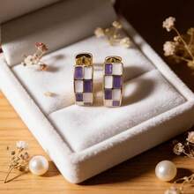 1 Đôi bông tai nữ men tráng men hình bàn cờ, chế tác thủ công bằng kỹ thuật nhỏ giọt dầu, kiểu dáng thời trang mới, đa năng, phù hợp để đeo hàng ngày. - Nhiều màu - Xem 3