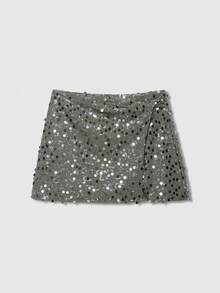 Sequin Decor Double-Breasted Mini Skirt Spring - Green - View 1
