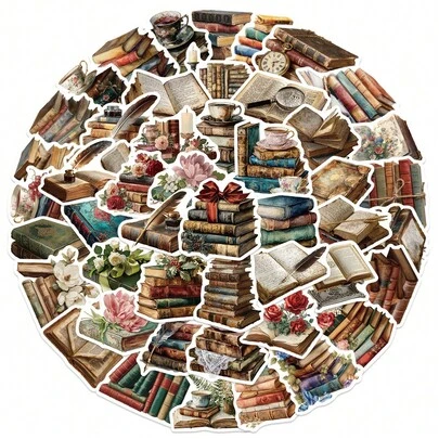 50 miếng dán hình sách cổ điển, hình dán graffiti trang trí, hình dán thẩm mỹ, hình dán hoạt hình dùng để dán bình nước, đàn guitar, hành lý, điện thoại, ốp lưng, máy tính xách tay, ván trượt, làm quà tặng.