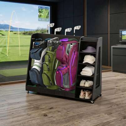 Wooden Golf Storage Rack: Heavy-Duty Organizer For Clubs, Shoes & Accessories Easy Assembly Premium Wooden Storage Rack For Garage, Car Trunk, Basement & Club Shed Indoor/Outdoor Use