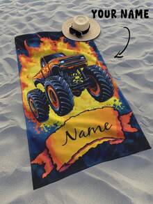1pc, Racing Car Pattern, Customized Bath Towel Beach Towel, Children's Bath Towel, Bathroom Towel, Beach Towel, Beach Essential, Swimming Pool, Personalized Beach Towel, Pool Towel, Bath Towel, Vacation Gift, Beach Towel. - Multicolor - View 1