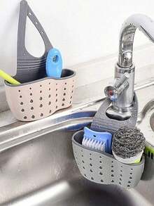 1pc Adjustable Dual-Layer Kitchen Sink Organizer Rack, Silicone Drain Basket, No-Drill Bathroom Storage Shelf With Quick Drainage System, For Sponges, Soaps, Cloths, Brushes And Other Kitchen Items - Multiple Styles - View 10