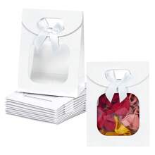 10pcs/1pcKraft Paper Bags With Window, 4.7x6.3 Inch White Small Paper Gift Bag Stand Up Gift Bag With Handle For Candy Cookies Packaging Wedding Birthday Christmas Party Store Retail - White - View 1