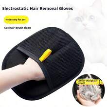1 Stück Anti-Statik Haustier Fellpflege Handschuhe, effektiver Haartrenner für Hunde & Katzen, schwarz mit gelber Dekoration, Hundeaccessoires, Katzenzubehör, Reinigung, Muttertags Geschenk - Schwarz - Übersicht 1