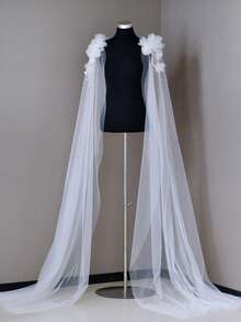 2 chiếc khăn choàng dài thêu 3D, chất liệu chiffon trắng, phụ kiện chụp ảnh cưới, bãi biển, có ghim cài. - Nhiều màu - Xem 8
