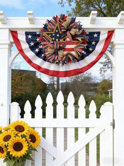 1 Vòng hoa trang trí ngày Quốc khánh 4 tháng 7, màu đỏ trắng xanh hình ngôi sao, dùng trang trí cửa trước, vòng hoa cờ Mỹ cho Ngày Độc lập, Ngày Tưởng niệm, Ngày Cựu chiến binh, trang trí nhà cửa.