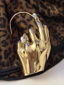 1 pieza Pendientes únicos de mujer con forma de mano de metal, accesorio de pendientes de moda - Dorado - Ver 3