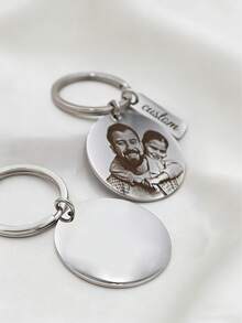 1 pieza Llavero redondo de acero inoxidable personalizado - Con foto personalizada y texto grabado - Regalo único para seres queridos - Regalo personalizado para el Día de San Valentín, Día de la Madre, Día del Padre, Anillo decorativo DIY, Adecuado para miembros de la familia y conmemoración de parejas - Plateado - Ver 7
