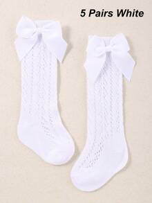 1/5 Paar Baby Schleife Dekoration Mesh Über-die-Knie Socken, weich bequem atmungsaktiv, Kleinkind Kleid Socken, Mädchen Socken, Weiß, Rot verfügbar - Weiss - Übersicht 14