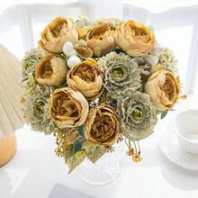 1支11.41英寸仿真玫瑰牡丹，搭配球形菊花，逼真花卉，适合情人节花瓶DIY、婚礼花束、派对、家居客厅厨房花园、酒店办公室、DIY花环礼品、餐桌中心装饰、生日装饰、室内外装饰、大量逼真塑料花瓶装饰、农舍家居装饰、波西米亚风婚礼 - 淺灰色 - 查看 7