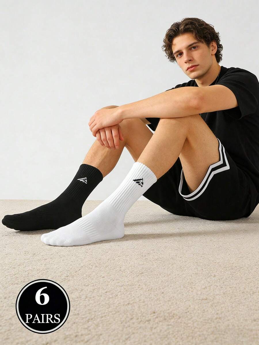 6 đôi tất nam tối giản màu trơn, đen trắng, thích hợp cho mặc hàng ngày, chạy bộ và thể thao. - Đen và trắng - Xem 1