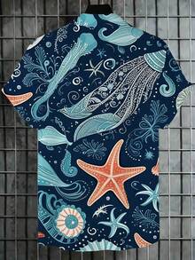 Ocean Life Pattern Featuring Starfish Seashells Waves And Flowing Marine Details Symbolizing Adventure Freedom And Summer Spirit 3D Print Men'S Casual Beach Shirt - trắng - Xem 2