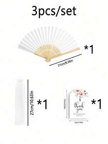Elegant Folding Hand Fan Set, Includes Thank You Card And Gift Bag, Bride's Bamboo Hand Fan, Suitable As Bridesmaid Gift And Wedding Decor, Perfect For Parties, Events And Summer Accessories - White - View 6