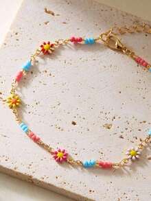 Sunflower Design Golden Chain Anklet For Summer Beach Valentines,Mom,Mother,Mother's Day,Gift - Multicolor - View 2