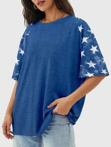 Speed mate Basic Casual Short Sleeve Loose T-Shirt, Blue - Blue - View 2