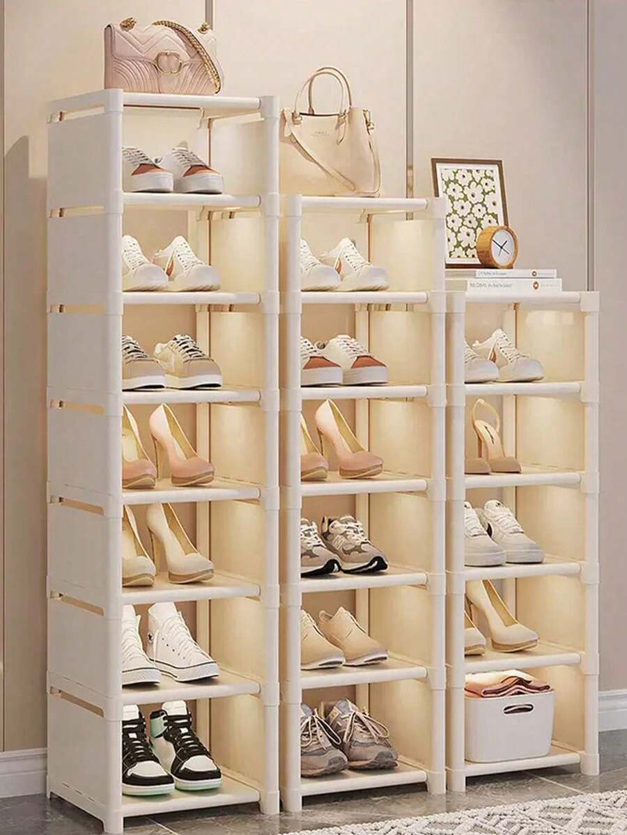 1 pieza Estantería para zapatos de 4/5/6 niveles en negro y blanco, gabinete de zapatos minimalista de varias capas, caja de zapatos a prueba de polvo, contenedor de almacenamiento de zapatos de alta capacidad para interiores