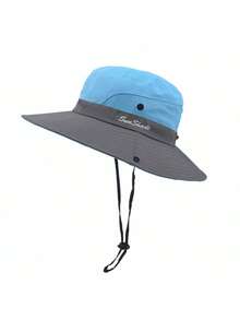 Women's Embroidered Ponytail Hole Sun Protection Bucket Hat Outdoor Fishing Hiking Mountaineering Sunshade Bucket Hat Fashion Summer Outdoor Sun Protection Bucket Hat,Beach,Vacation - Multicolor - View 5