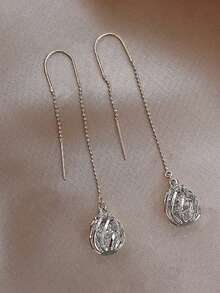 1 Đôi bông tai đính đá rỗng thời trang, thanh lịch - Bạc - Xem 1