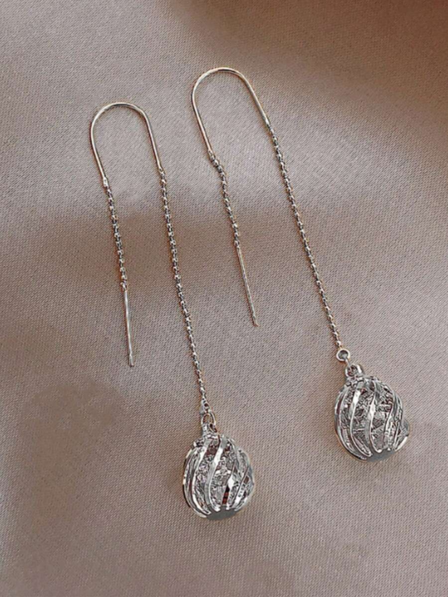 1 Đôi bông tai đính đá rỗng thời trang, thanh lịch - Bạc - Xem 1