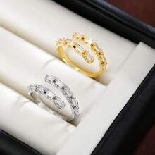 1pc Geometric Chain Link Design Cubic Zirconia Inlaid Adjustable Ring For Women - Multicolor - View 3