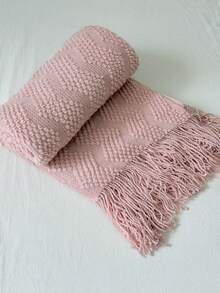 Manta de punto acogedora con detalle de volantes para todas las estaciones, multiusos & cómoda para acampar, sofá, tomar el sol y siestas, manta de punto con ribete de volantes, manta de camping - Franja de burbujas rosa - Ver 5