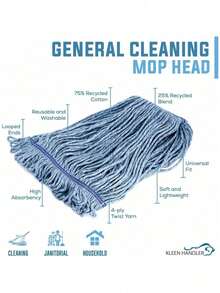 Pack Of 3 HEAVY DUTY Commercial Mop Head Replacement, Wet Industrial Cotton Looped End String Cleaning Mop Head Refill, Blue Mop - 3 計數 - 查看 2