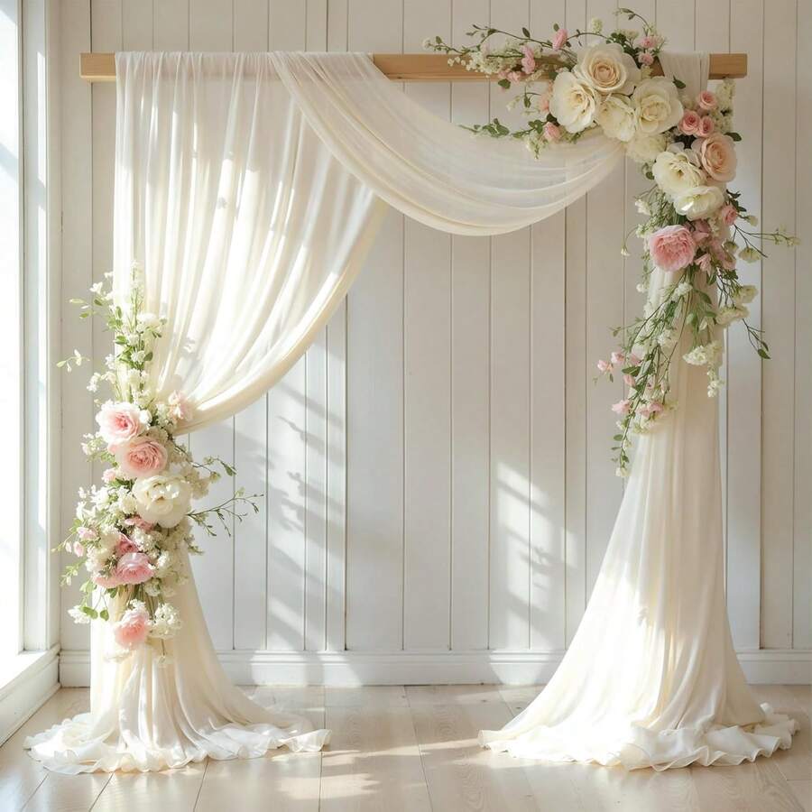 Bộ 1/2 rèm trang trí hình vòm kèm phông nền voan, thích hợp cho tiệc tùng, trần nhà, cổng cưới, khu vực tiếp tân, trang trí ngày lễ. - Be - Xem 1