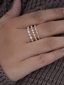 1pc Round Rhinestone Half-Circle Stackable Ring, Suitable For Women Daily Wear, Multi-Functional Elegant Ring, Party Accessory, High-End Jewelry Gift, Thickness 1.5/2/2.5mm - Gold - View 5