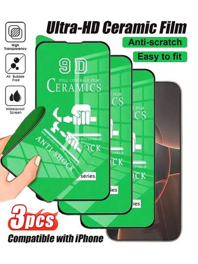 MSRI Bộ 3 miếng dán màn hình gốm sứ độ phân giải cao, màng mềm, chống vỡ, chống trầy xước, chống bám vân tay, dễ dàng lắp đặt, không bọt khí, màng mềm siêu mỏng, tương thích với iPhone 17Pro Max/17 17Pro/17 Air/17E/16 Pro Max/16/15/14 /13/12 Pro Max/11/11 Pro Max Full Series
