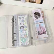 A6极简透明PVC活页夹，便携式DIY计划本封面，适合制作贴纸书、可爱贴纸相册、小型卡片照片收纳册、明星粉丝卡片收藏 - A6half - 查看 3