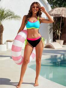 Women's High Waisted Bikini Sets Sporty Two Piece Swimsuits Color Block Cheeky High Cut Bathing Suits - Royal Blue - View 1