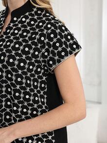 Elegant Embroidered Beaded Arabic Style Dress, V-Neck Tassel Short Sleeve, Luxurious And Graceful Fashion Dress For Women Spring/Summer 2026 - Black - View 6