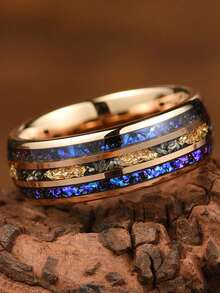 8mm Men's Galaxy Ring Inlaid With Meteorite Sandstone And Black Nebula Agate, Suitable As Engagement Or Anniversary Promise Ring For Husband - Galaxy - View 4