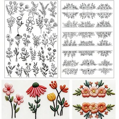 Water-Soluble Embroidery Stabilizer, Pre-Printed Leaf & Animal Patterns, Handmade Sewing & Weaving DIY Craft Stabilizer, Beginner Self-Adhesive Non-Woven Pre-Printed Embroidery Template