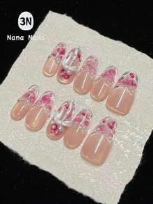 1 Paquet/10 Pièces Ongles Ovales Courts et Moyens, Ongles à Pression Transparents Cristallins avec Fleurs Séchées : Choisissez Votre Style Entre Forme Ovale Élégante Longue ou Forme Ovale Classique Courte Pour Femmes et Filles , Fleurs 3D Encapsulées Dans Une Résine Transparente Brillante, Délicats Pétales de Rose Rose avec Accents Pailletés , Faux Ongles Prêts à Porter Pour Manucure DIY, Mariages, Sorties, Fêtes et Élégance Féerique Quotidienne , Set d'Art Ongulaire Réutilisable, Facile à Appliquer et à Offrir - Framboise - Voir 4