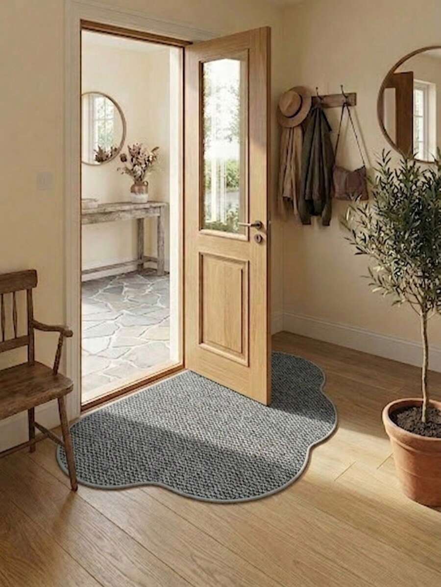 1pc Gray Cloud-Shaped Pineapple Ring Doormat. Faux Sisal Entryway Mat, Friction Mat For Doorway, Thickened Pineapple Ring Floor Mat, Washable Mat, Outdoor Mat, Kitchen Carpet, Kitchen Mat, Kitchen Rug, Doormat, Small Rug, Carpet, Mat, Area Rug, Outdoor Pad, Home Decor, Area Carpet, Bedroom Rug