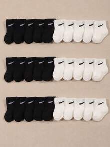 10/20 Pairs Baby/Toddler Solid Color Candy-Colored Casual Mid-Calf Socks, Spring/Summer - Black and White - View 1