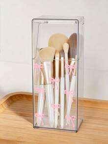 New Bow Pattern Dust-Proof Makeup Brush Storage Holder,Transparent Desktop Organizer With Cover, Makeup Brush And Pen Holder, Dust-Proof Storage Box For Cosmetics, Stationery, And Small Items, Multi-Functional Stand Makeup Brush Holder For Home And Office Use, With Dust-Proof Cover, Acrylic Makeup Storage Box, Large Capacity Vanity Brush Holder,For Holiday Beach, Bathroom Collection, Bedroom Collection, Large Capacity - Multicolor - View 2