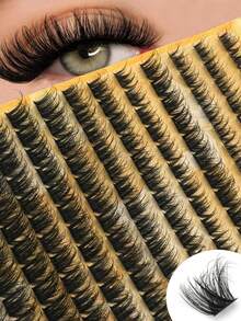 13-Row Mixed Cluster Eyelash Extension, 0.07mm Thickness, D-Curl, Blended Natural Style, Russian Flat And Dense Handmade Faux Mink Eyelash Clusters, Suitable For Halloween, Holiday, And Christmas Makeup, Ideal For Beginners. Eyelash Clusters, Single Eyelashes, Eyelashes, False Eyelashes. - View 2