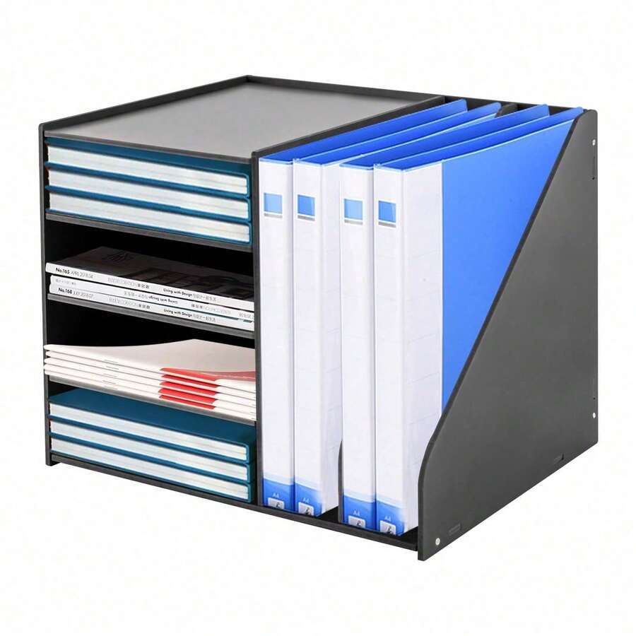 Desktop File Holder Organizer Document Mail Sorter PVC Magazine Organizer Rack - As Shown - View 1