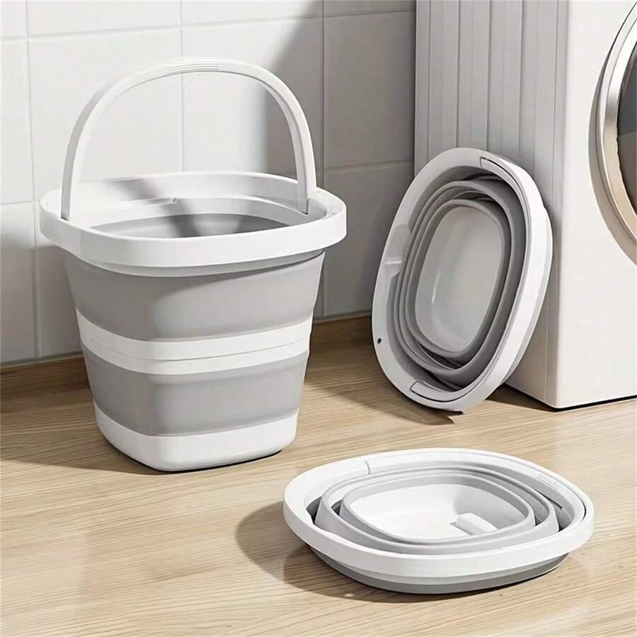 1 pieza Cubo de plástico plegable 4 en 1, compacto cuando está plegado, cubo portátil para pesca al aire libre, cesta de lavandería, bañera de pies, cubo plegable multiusos, caja de almacenamiento para el hogar - Multicolor - Ver 1