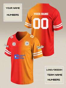 Customizable Red-Gold Gradient Soccer Jersey - Personalized Name & Number V-Neck Team Top, Gradient Game Day Jersey Sports - Orange - View 2