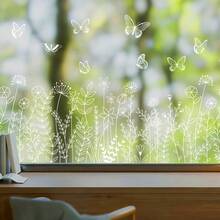 1pc White Floral & Butterfly Window Cling Sticker, Double-Sided Transparent Glass Static Sticker, Suitable For Bedroom, Living Room And Corridor Display - Multicolor - View 2