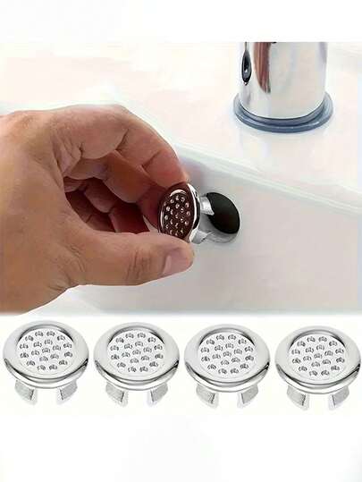 ‌2/4pcs Plastic Mesh Sink Overflow Cover -Sink Washbasin Circular Drain Plug, Washbasin Sink Hole Cover, Decorative Round Basin Trim Ring For Kitchen & Bathroom, Sink Overflow Plugs, Circular Basin Overflow Ring,Prevents Clogging & Enhances Style Drain Caps