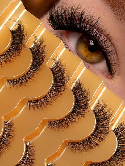 Hinarin 7 Pairs D Curl False Eyelashes Natural Look Eye Lashes Clear Band Strip Lashes That Look Like Extensions Cat Eye Lashes Wispy Messy Eyelashes For Fashion Girls