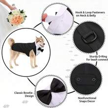 2pcs/Set Pet Tuxedo And Scarf Set: Small/Medium/Large Dog Formal Party Outfit - Dog Clothes - Prince Bow Tie Shirt - Golden Retriever Samoyed Wedding Attire - Black - View 6