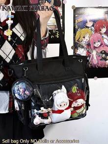 Tas Bahu Nilon Gaya Preppy Jepang Terbaru dengan Dompet Bulat Kecil dan Jendela Transparan, Tas Ita Bag untuk Mahasiswa, Tas Selempang Besar - Hitam - View 3